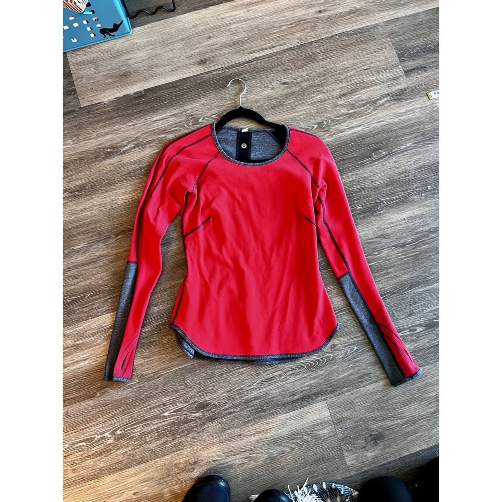 Lululemon Runder Under Top Long Sleeve Reversible Limitless Red Black Grey Sz 4